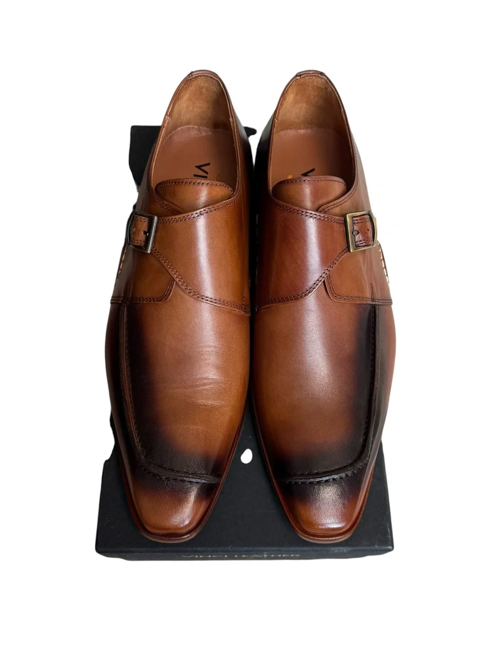 New Vinci Hagrid Tan Leather Single Monk Strap Handmade Men Shoe 44 EU (10.5/11)